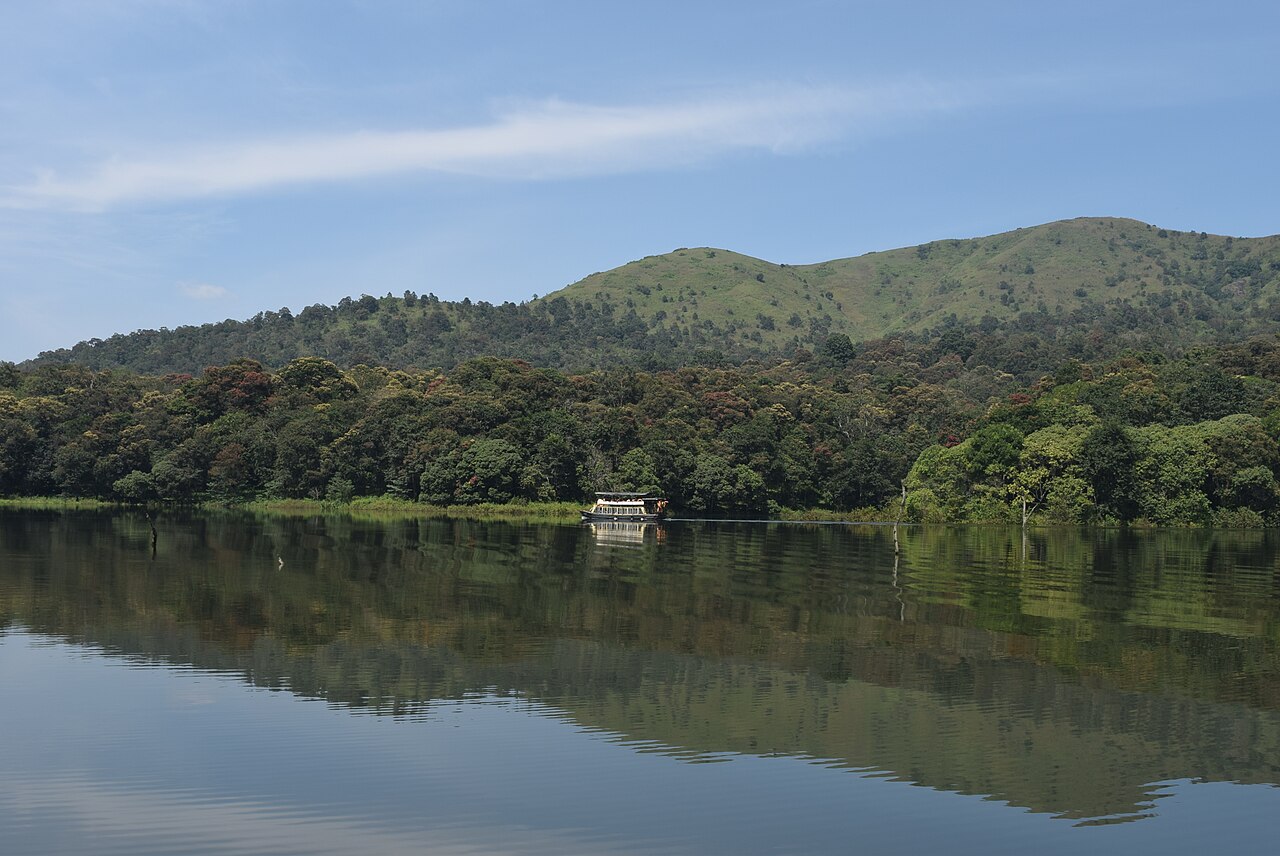 Periyar Lake in Thekkady, Kerala with forest around the water